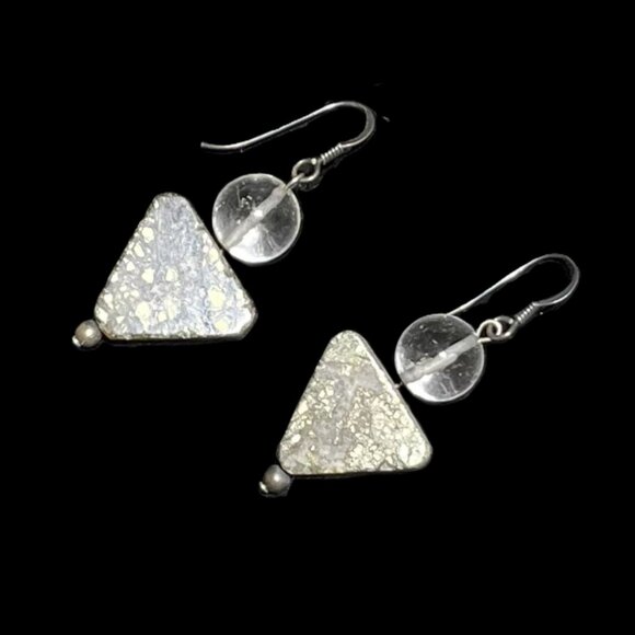 🆕 NEW Vintage Handmade Muscovite Mica Triangle & Glass Bead Dangle Earrings - Picture 4 of 4